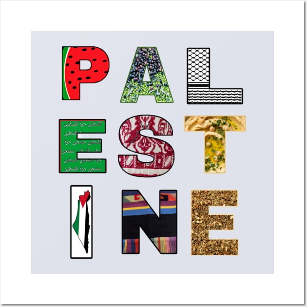 PALESTINE - Palestinian Symbols - Watermelon - Olives - Keffiyeh - Arabic Writing - Palestine Fabric  - Hummus - Palestine Flag Map - Palestinian Fabric - Za'atar - Back Wall Art by SubversiveWare